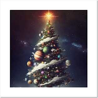 Snowy Space Christmas Tree Posters and Art